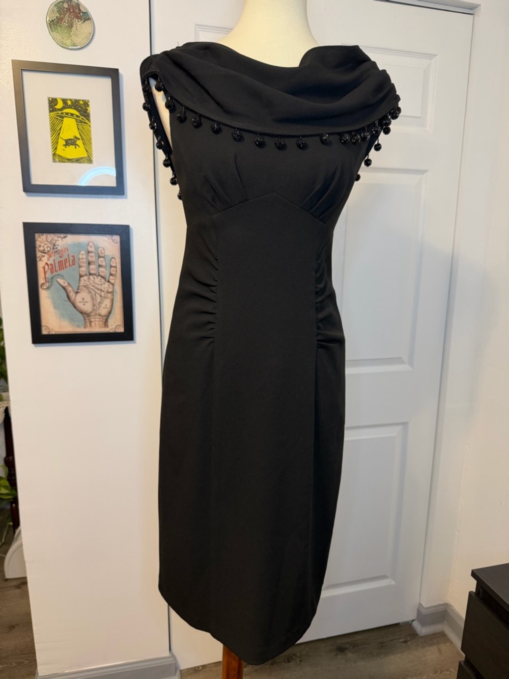 Nanette Lepore Black Cocktail Dress with Draped Beaded Collar